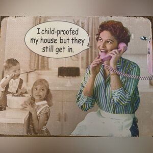 Retro Laughs Wall Art Sign - Pink Phone, Green Striped Shirt